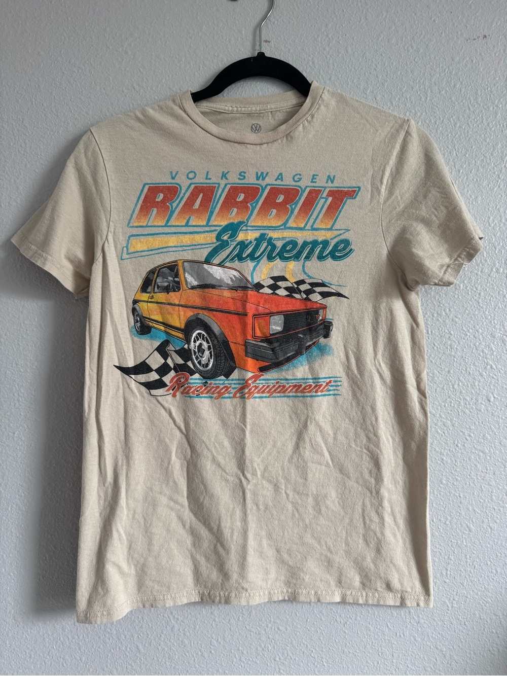 S Volkswagen Rabbit Extreme Racing Equip t-shirt, retro graphic orange VW Rabbit